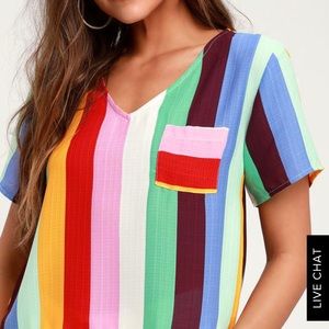 Lulus vertical v-beck colorful striped blouse